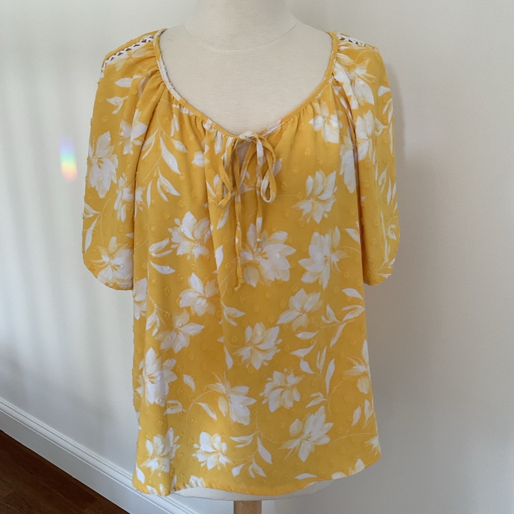 Sunshine Yellow Floral Tie front Blouse